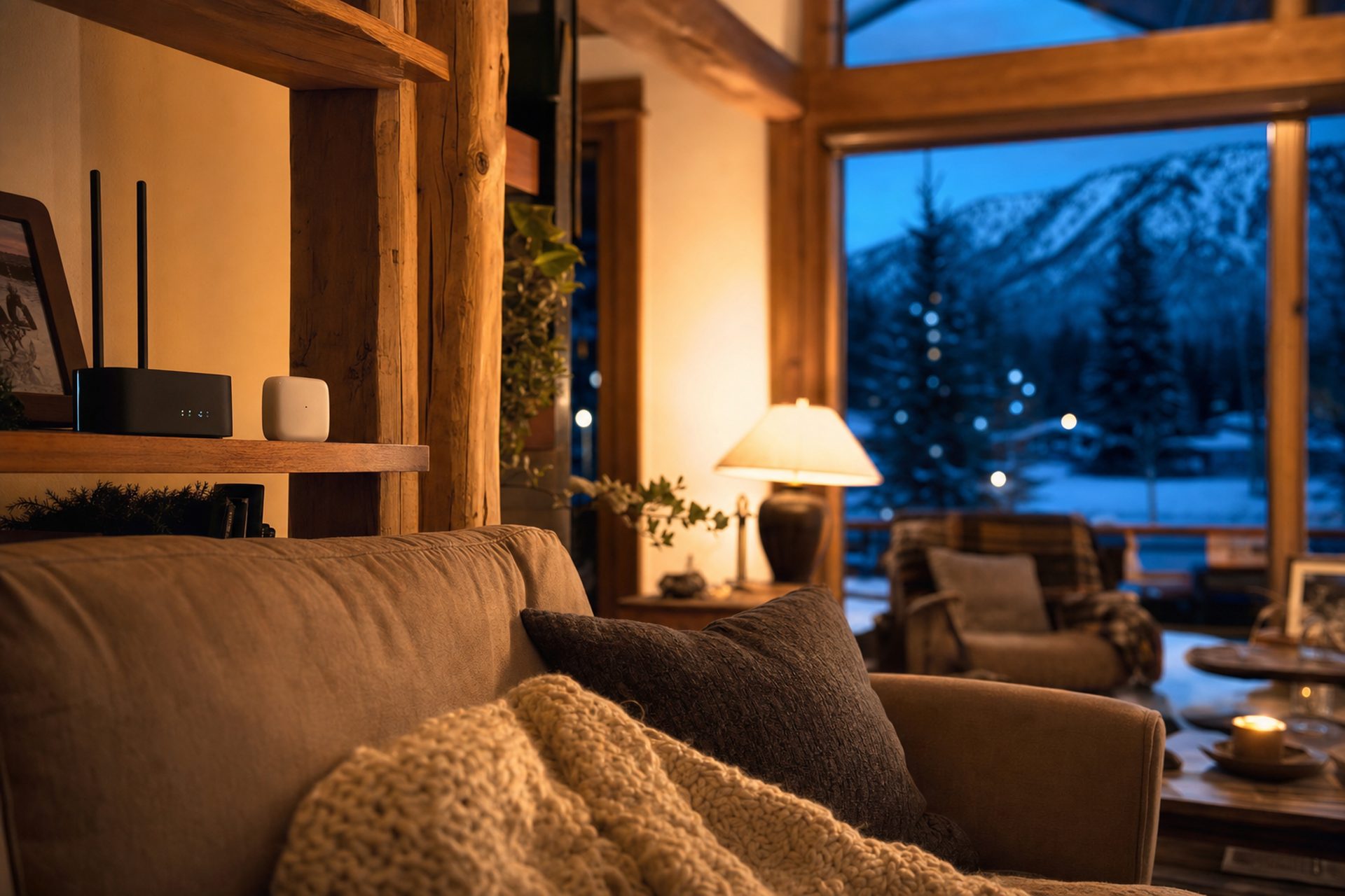 A warm Alaska family home in the evening