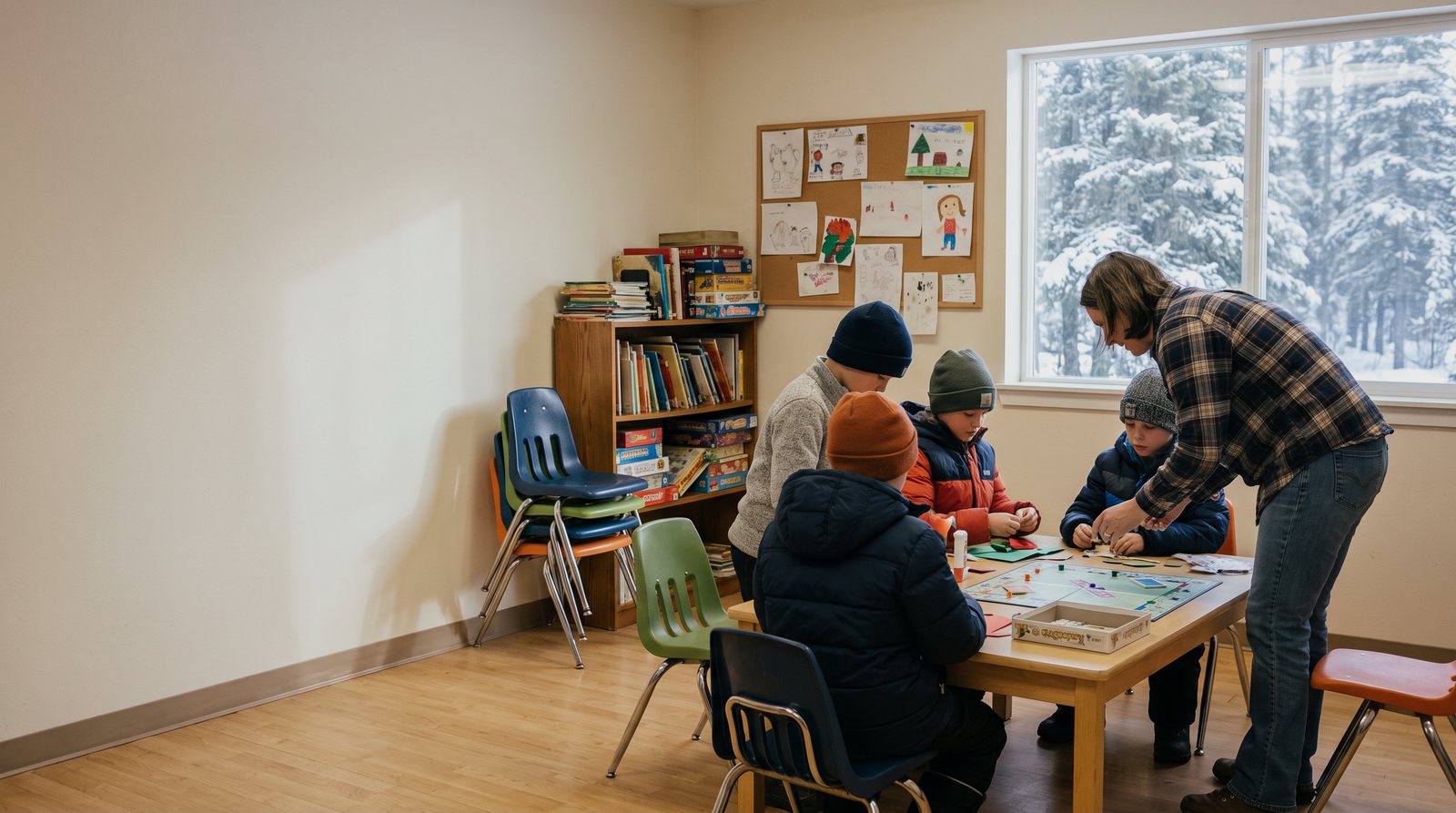 A volunteer leading an after-school community program for kids in Alaska